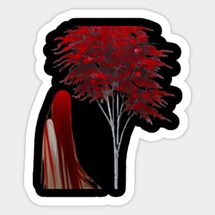 A Girl Amongst the Red Leaf Trees Sticker